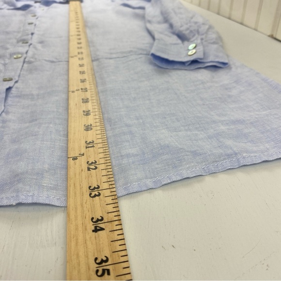 Tahari Women’s Sky Blue Gray‎ 100% Linen Button Front Top Blouse Tunic Sz L - Picture 11 of 13